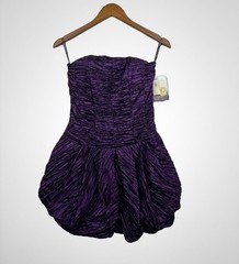 Deadstock JESSICA MCCLINTOCK USA Purple Strapless Ruched Bubble Hem Dress Sz 8