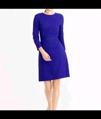J. Crew Long Sleeve Double-faced Wool Crepe Dress Indigo Sz 2 Royal Blue A-line