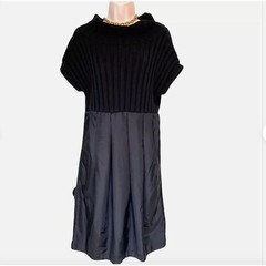Chelsea & Theodore Black Ribbed Fit & Flair Black Witchy Goth Y2K Dress – L