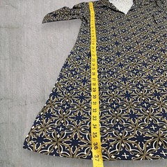 J. McLaughlin Catalina Geometric Dress Navy Blue Tan 3/4 Sleeve Size M