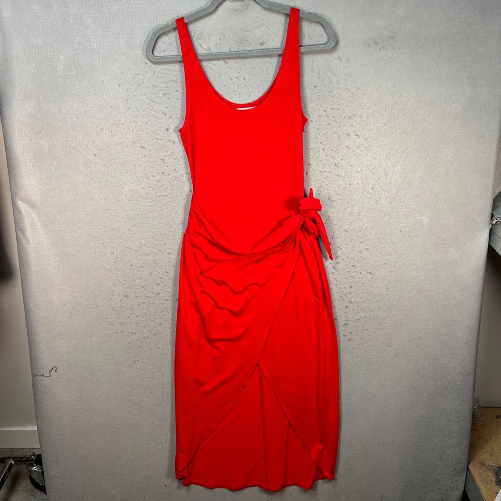Reformation Womens Size Medium Red Sleeveless Wrap Midi Dress With Side Tie
