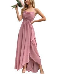 VOUIAO Women&rsquo;s Formal Evening Gown Long Prom Dress Wedding Guest Maxi Pink S