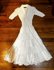 Betsey Johnson Ivory Solid V-Neck 3/4 Sleeve Knit Crochet Dress S