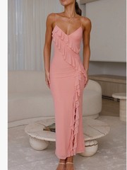 NWT Billy J Chantal Pink Maxi Dress Size 8 Y2K Tiered Ruffle Romantic Summer