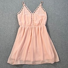 Umgee Cut Out Sleeveless Mini Dress Women&rsquo;s Small Pink Elastic Waist Sheer Lined