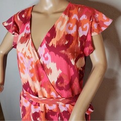 Size XXL Bar III Flutter-Sleeve Wrap Maxi Dress Coral Pink Purple Orange