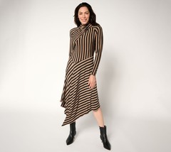 Me by Jennie Garth Petite City Asymmetrical Knit Midi Dress Cocoa Creme XL New