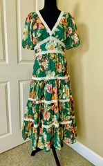 NWT INA Women&rsquo;s Multi Floral Green Midi Dress Size S