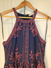 Altar&rsquo;d State Embroidered Maxi Dress Womens L Navy Burgundy Sleeveless Boho