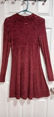 Burgundy dress: long sleeve, textured velvet burn-out animal print overlay