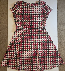 Talbots Red Black White Houndstooth Short Sleeve Fit & Flare Dress Knee Length L