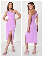 NWT Lulus Glamorous Ways Lavender One-Shoulder Cutout Bodycon Midi Dress Large