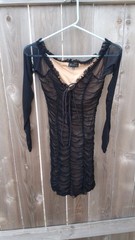 majorelle black mesh ruched bodycon mini dress v-neck lace up long sleeve s