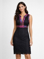 Trina Turk Black Midi Dress with Purple Floral Trim