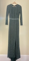 Mac Duggal Beaded Long Sleeve High Slit Gown Bottle Green