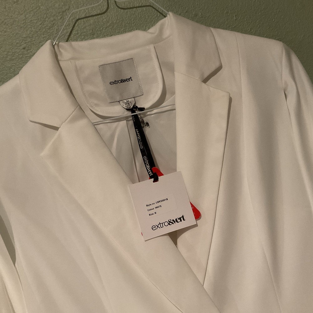 Extro & Vert White Blazer Button Up Cape Dress Elegant, Classic, Preppy, Size M