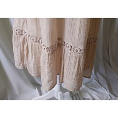 Indigo Rose Tan Crinkle Gauze Cottagecore Milkmaid Crochet Lace Mini Dress XL
