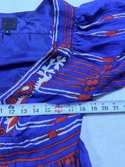 Anna Sui 100% Silk Geometric Floral Print Empire Waist Dress Blue Red Size 6