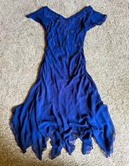 Vintage 90s Whimsigoth Navy Asymmetrical Beaded Handkerchief Hem Dress Womens 16
