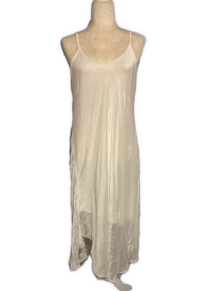 womens solid white Tank Scoop Neck 100% silk midi slip dress With Lining Medium