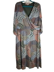 Harlow & Rose Size 3X Women’s Green Blue Rose Print Dress Wrap Top Office