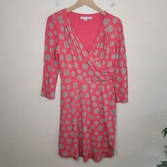 Boden Coral & Beige Polka Dot Surplice Crossover Bust Dress Size US 8R Whimsy