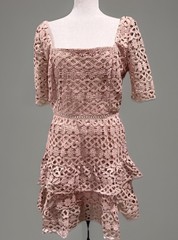Ever After Women’s Blush Tiered Ruffle Crochet Fit & Flair Dress Lined Stretch L