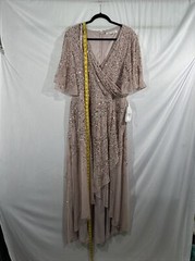 NWT $498 Mac Duggal [ 14 ] Sequined Butterfly Sleeve High Low Gown Lilac #G1932