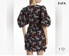 Rhode Pia Mini Dress Women&rsquo;s Size 4 Sound waves Print Billowy Ruched Asymmetric