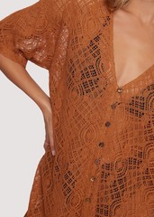 Lost + Wander Brown Lace Button Front Mini Dress S