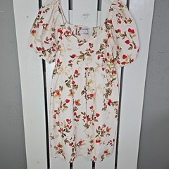 Old Navy Strawberry Puff Sleeve Mini Dress Medium Ivory Cottagecore Coquette