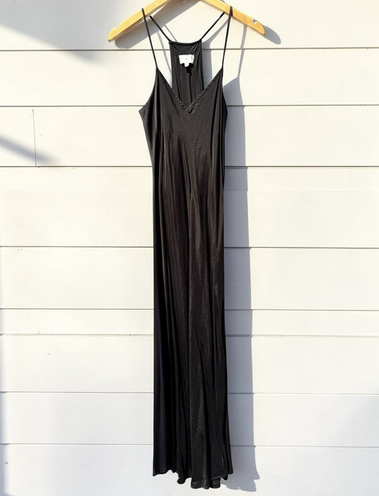 Lou & Grey Black Solid V-Neck Strappy Sleeveless Maxi Dress Long Size L