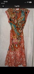 Anthropologie V-Neck Wrap Orange Multi Print Dress L Tiered Ruffle