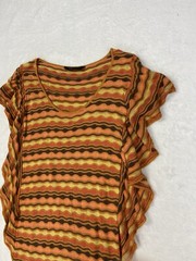 BCBGMAXAZRIA Dress Womens Small Pencil Flutter Sleeve Orange scalloped knit