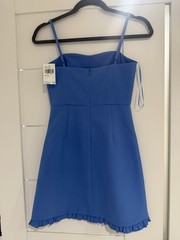 Blue Solid Sweetheart Adjustable Strap Ruffle A-Line Mini Dress Zip Size 0