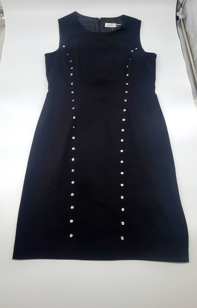 Calvin Klein Dress 12 Black Sleeveless Sheath O-Ring Grommet Career NWT CD3X1B35