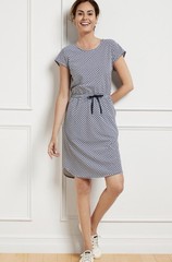 T By Talbots Small Athletic Lightweight Stretch Keyhole Dress Leaf Dot NWT Navy