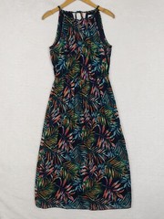 Apricot Midi Dress Womens 8 Palm Print Tropical Cocktail Resort Summer Vacation