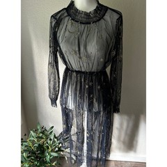 Midnight Constellation | Celestial Embroidered Sheer Mesh Dress