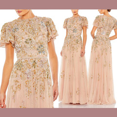 NWT $798 Mac Duggal [ 16 ] 5717 Embellished Butterfly Sleeve High Neck Gown S824
