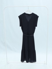 Hobbs Midi Dress Satin Button Waist Tie Belted Navy Blue Size 16
