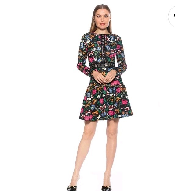 Alexia Admor Alexa Long Sleeve Lace Trim Floral Print Mini Dress Size 6