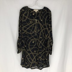 MICHAEL KORS Black/Gold Chains Print Roll Tab Sleeve Dress Size XL