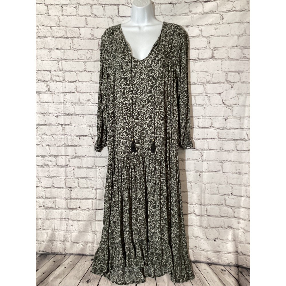 Carly Jean Los Angeles Dress Womens Small Black White Abstract Tassel Maxi Boho