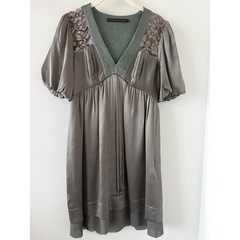 Silk Guipure Lace Cocktail Dress Sz 2 Bubble Sleeves Designer Old Money Luxury