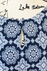 Liz Claiborne Navy White Blue Floral Medallion Print Midi Dress 3/4 Sleeve XL