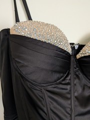 EROS Apparel Inc Dress L Black Satin Rhinestone Cups Corset Top Evening Festival