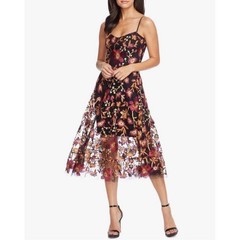 Dress The Population Uma Sleeveless Fit & Flare Dress Floral Embroidered Size M