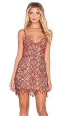 For Love & Lemons Vika Mini Dress Red Nude Corded Paisley Lace