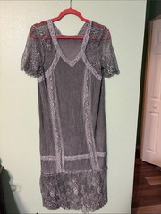 POL Gray Lace-Trim Midi Dress